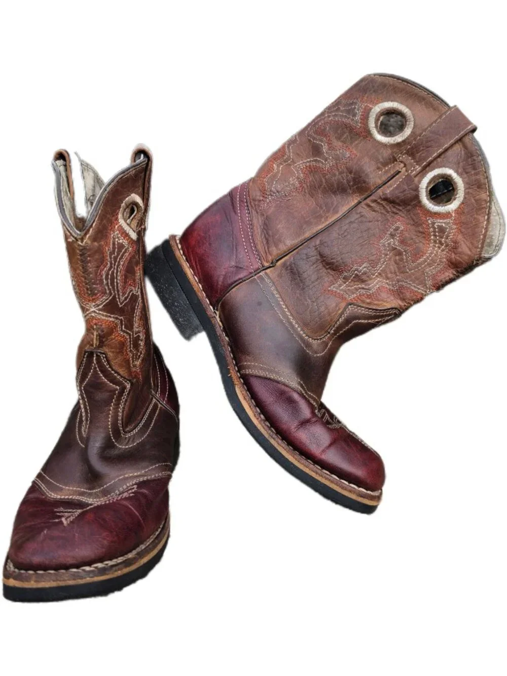Vintage Kids Vaquerito Leather Cowboy Boots Two Tone Square Toe Size 3 Youth